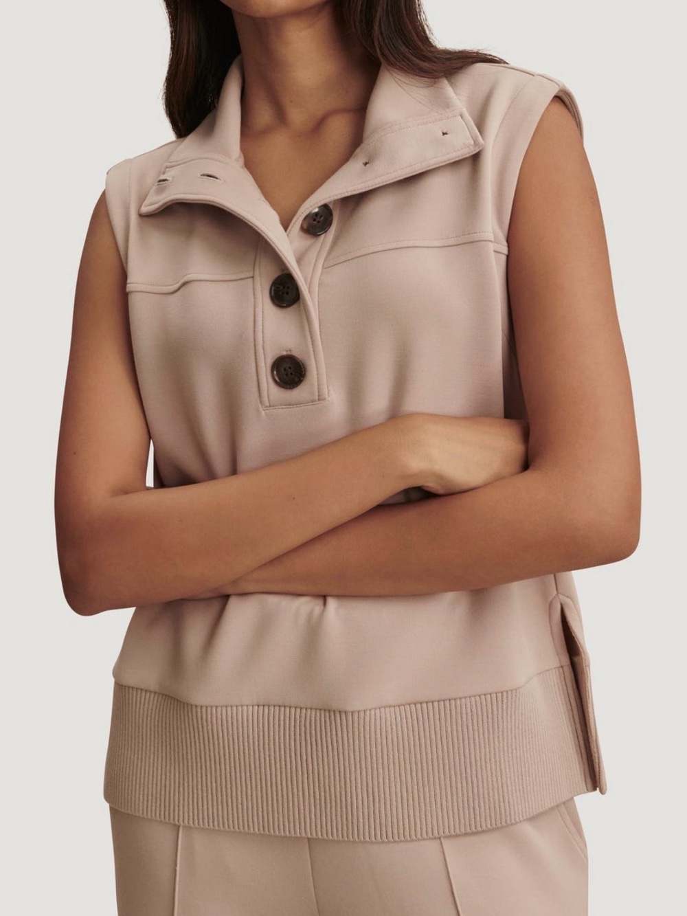 Varley Blush Ribbed Sleeveless Polo Tank